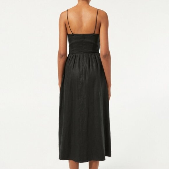 RHODE Black Linen Midi Dress Kay Cutout Sweetheart Neckline Cocktail Sz 8 Medium - Picture 9 of 12